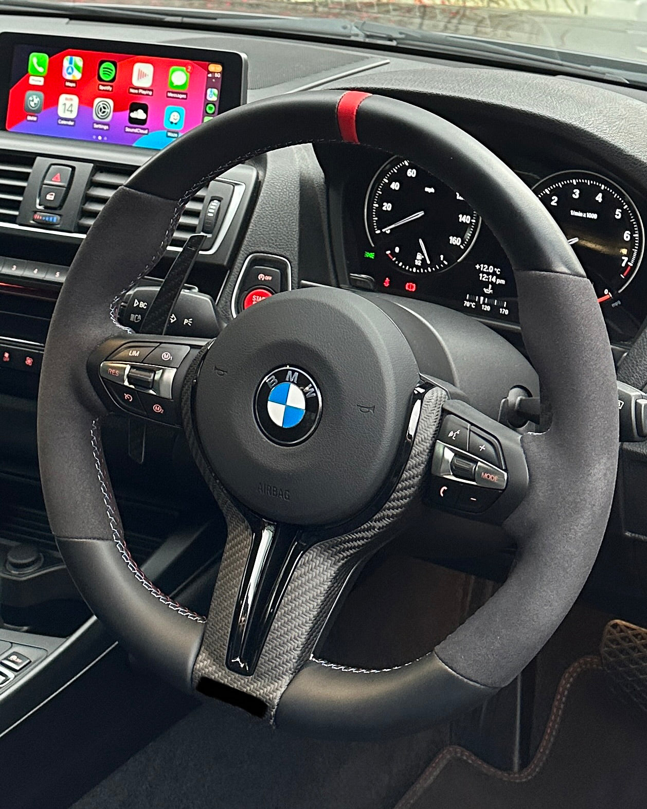 Steering Wheel for BMW F Series - Half Leather / Half Alcantara (Red)