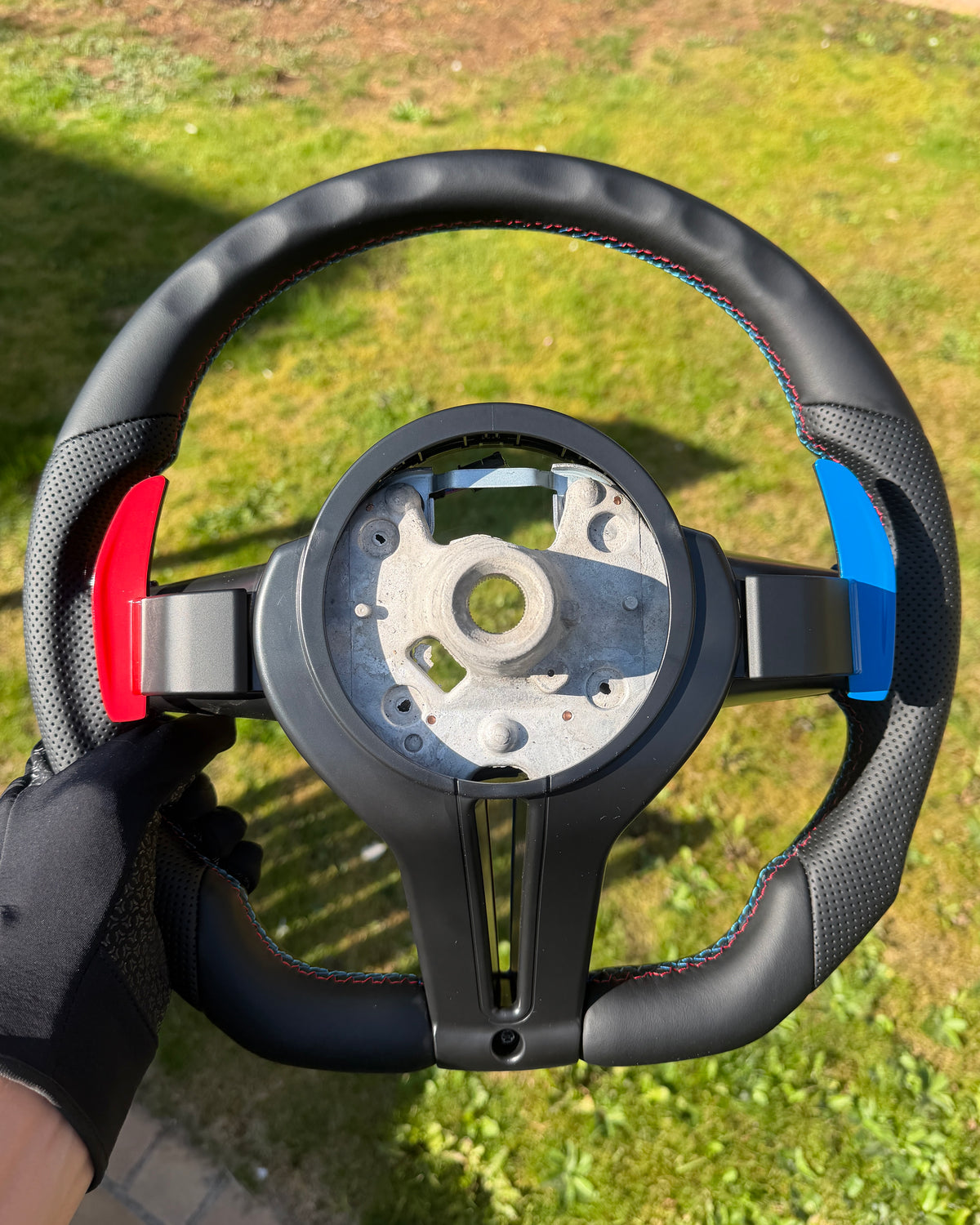 Flat Bottom Steering Wheel for BMW F Series - Half Leather / Half Perforated Leather (Multicolour)