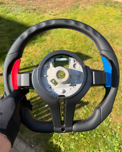Flat Bottom Steering Wheel for BMW F Series - Half Leather / Half Perforated Leather (Multicolour)
