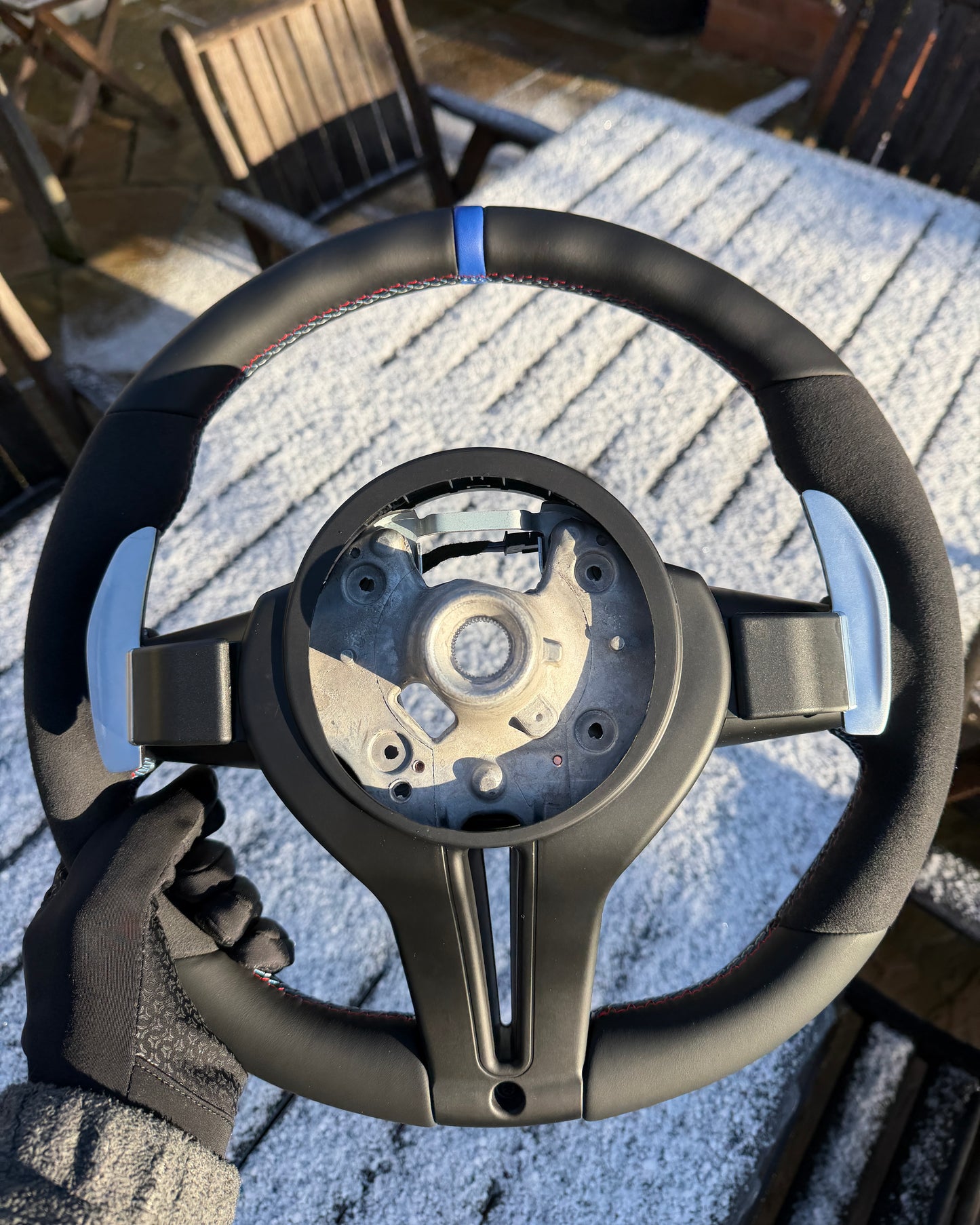 Steering Wheel for BMW F Series - Half Leather / Half Alcantara (Blue)